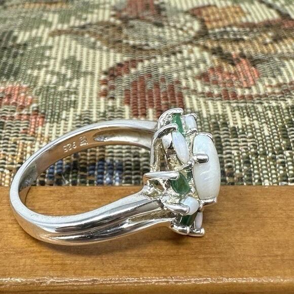 925 Sterling Silver Opal and Green Chrysoprase Ring Size 8 - Picture 4 of 8